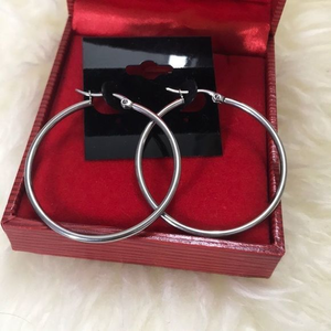 Silver hoop earrings‎